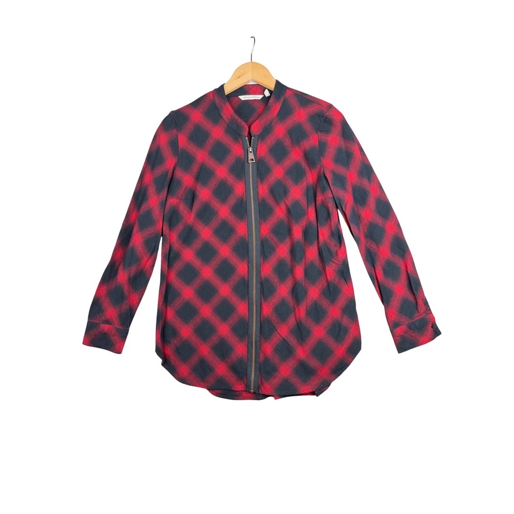 Soft Surroundings Manchester Plaid Full Zip Tunic size Small Black/Red